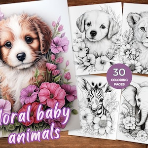 Baby cute animals coloring Pages Floral baby animals coloring sheets Animals Printable Coloring Pages Pdf  animals grayscale coloring book