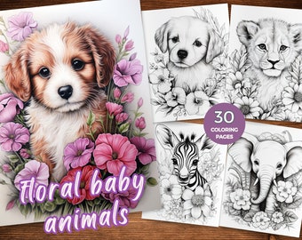 Baby cute animals coloring Pages Floral baby animals coloring sheets Animals Printable Coloring Pages Pdf  animals grayscale coloring book