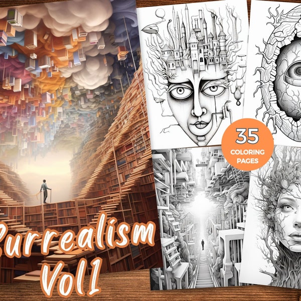 Surrealismus Malbuch Fantasy Landschaft Malbuch Surreale Kunst Graustufen Ausmalbuch Rätselhafte Träume Surreale Welten Bizarre Szenen