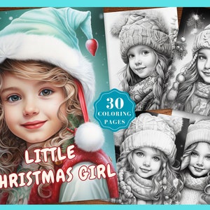 Little Christmas Girls Coloring Pictures for Adults Winter Girls Fantasy Coloring Pages Printable PDF Instant Download Grayscale Coloring