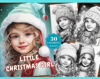 Little Christmas Girls Coloring Pictures for Adults Winter Girls Fantasy Coloring Pages Printable PDF Instant Download Grayscale Coloring