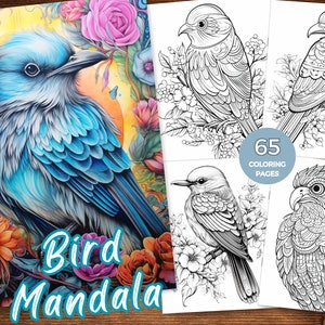 Coloring Page Mandala Bird for Adults Instant Download Mandala Coloring Bird Grayscale Coloring Book Mandala Coloring Book Bird Printable