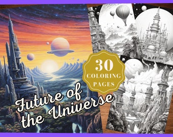 Future Universe Coloring Pages, Fantasy Coloring Pages, Kids and Adults, Digital Download, Printable PDF, Instant Download, Grayscale Color