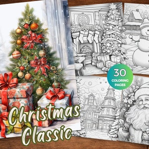 Christmas Classic coloring Pages Christmas themed item coloring sheets Christmas Printable Coloring Pages Christmas grayscale coloring book