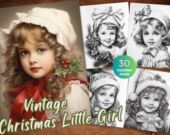 Vintage Christmas little girl coloring pages Holiday-themed coloring pages featuring little girls Winter Girls coloring book Grayscale color