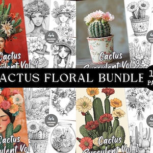 Cactus Succulent Floral Coloring Book for Adults Printable BUNDLE Botanical Coloring Pages Fantasy Grayscale Coloring  Sheet Flower Coloring
