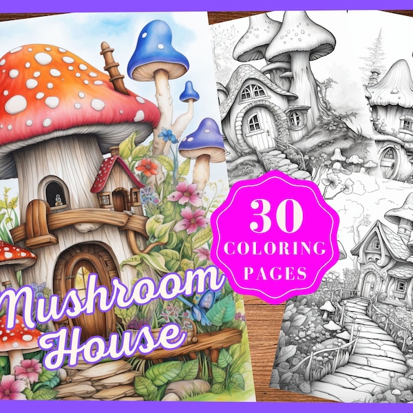 Mushroom House Coloring Page Mushroom Flower House Coloring Book Instant Download Mushroom House Lover Coloring Printable Trippy Mushroom