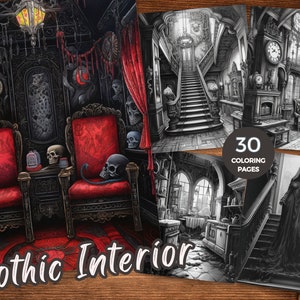 Gothic Interior Coloring Book Instant Download Gothic Architecture Coloring Pages Grayscale Coloring Sheets Gothic design coloring Printable