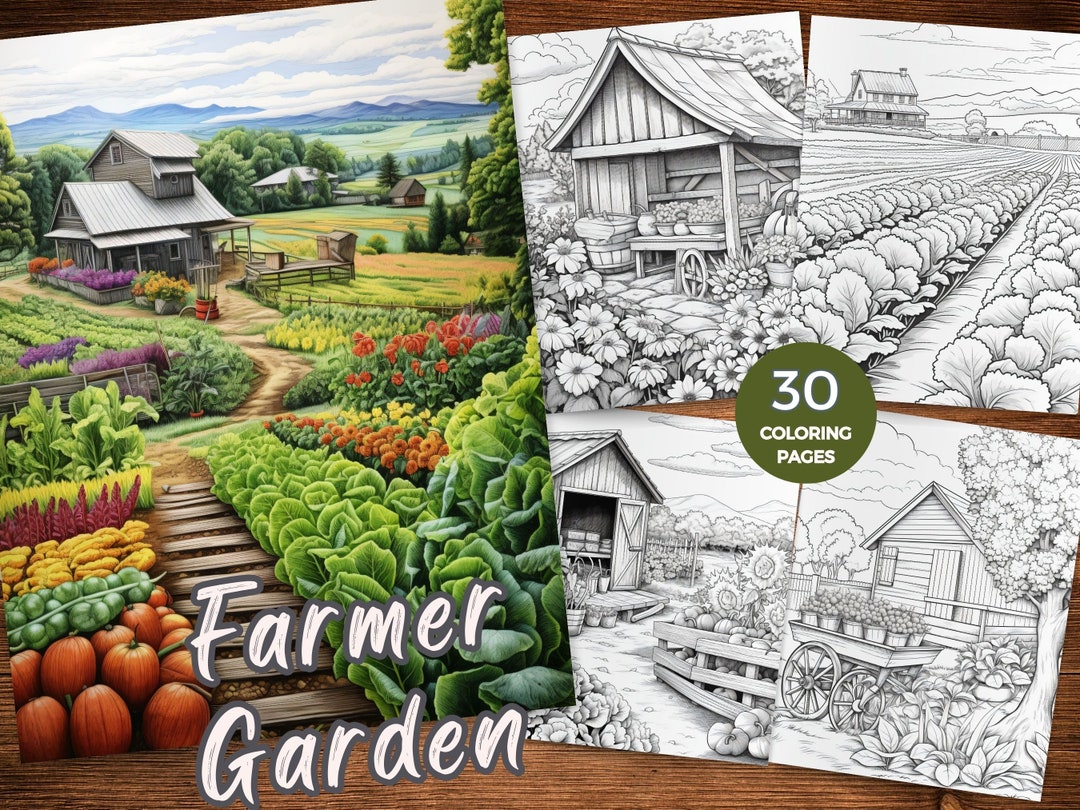 Farmer Garden Coloring Pages for Adults Instant Download Farm Life