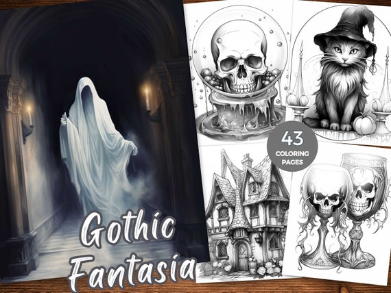 Gothic Coloring Book for Adults Dark Gothic Fantasia Coloring Book Halloween Grayscale Coloring Sheets Dark Fantasy Instant Download