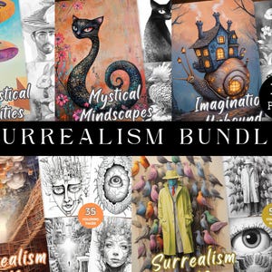 Surrealismus Ausmalbuch Fantasie Abstraktes Malbuch Surreale Kunst Graustufen Malbuch Rätselhafte Träume Surreale Welten Bizarre Szenen
