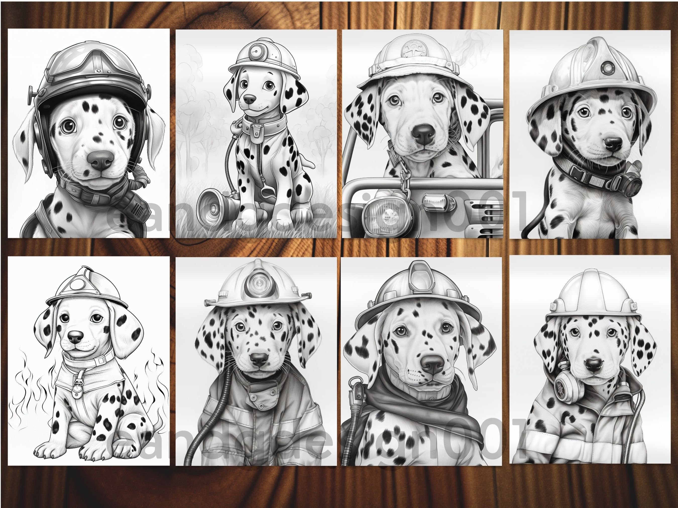 Firefighter Spotted Dog Coloring Pages Heroic Canine Coloring - Etsy
