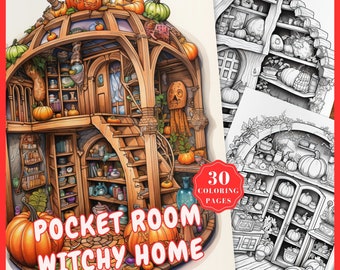 Isometric Room Coloring Pages Interior Isometric Witchy Home Coloring Book Pocket Room Witch House Coloring Sheets Halloween coloring Witch