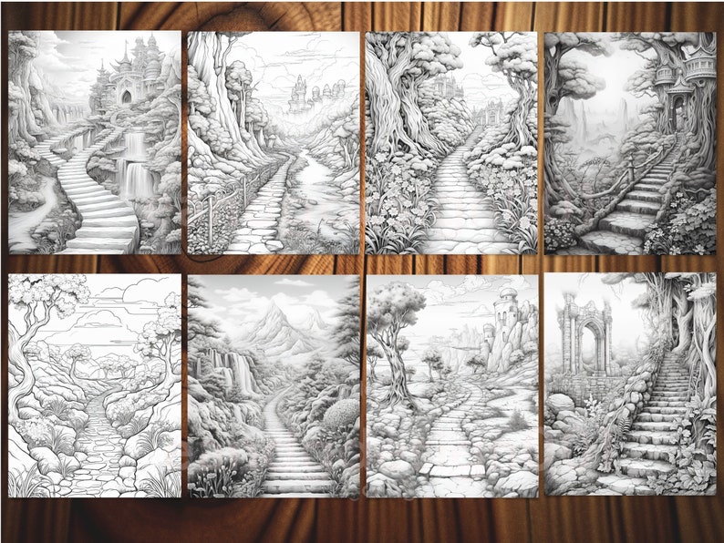 Pathways Coloring Fantasy Path Coloring Page Enchanted Landscapes Coloring Book Whimsical ...