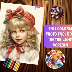Vintage Christmas little girl coloring pages Holiday-themed coloring pages featuring little girls Winter Girls coloring book Grayscale color image 3
