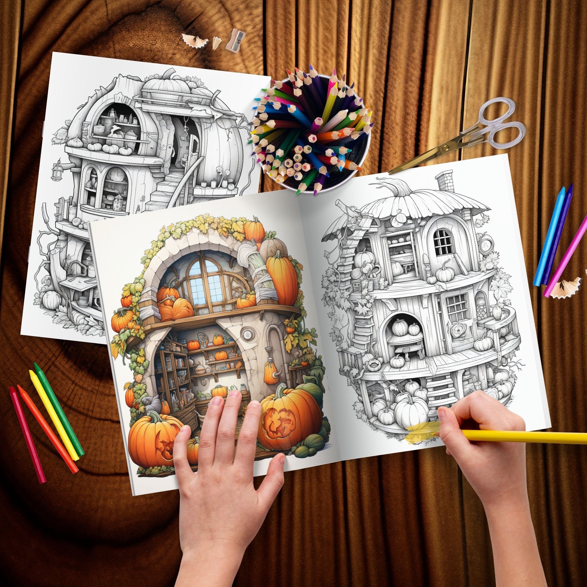 Isometric Room Coloring Pages Interior Isometric Witchy Home Coloring ...