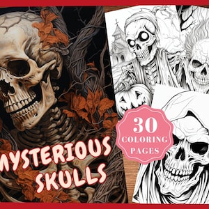 Skulls Coloring Pages Happy Halloween Skull Coloring book for adults, Skulls Coloring Sheets Printable Instant Download Grayscale Coloring