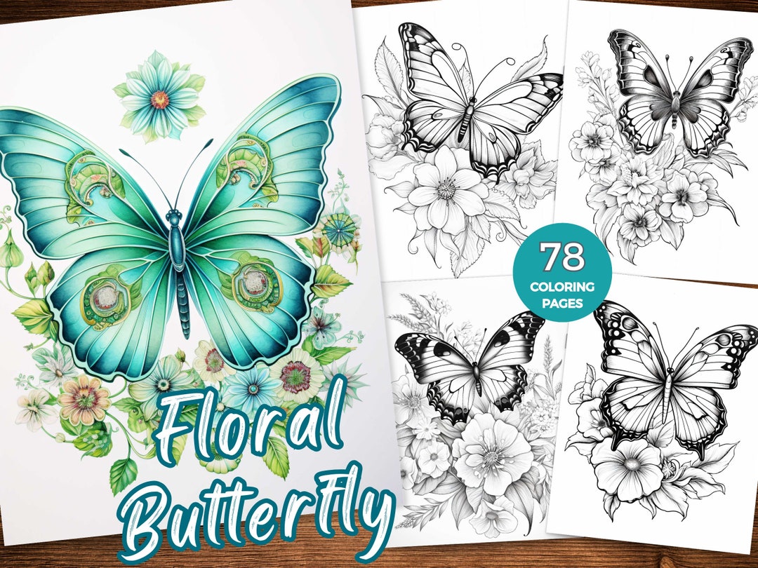 Floral Butterfly Coloring Page Butterfly and Flowers Coloring Book ...