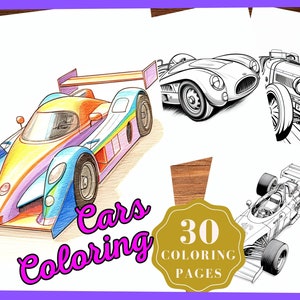 Cars Coloring Pages, Cute Coloring Pages, Kids and Adults, Digital Download, Printable PDF, Instant Download, Race car, classic car, Sports