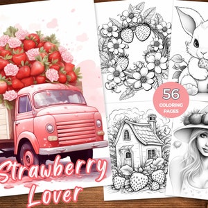 Strawberry Coloring Pages Strawberry Garden coloring book Instant Download Strawberry Grayscale coloring sheet Strawberry Lover mindfulness