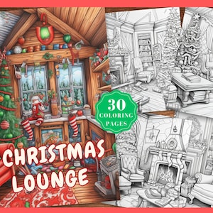 Christmas Lounge Coloring Pages for Adults Christmas Coloring Book Instant Download Printable PDF Grayscale Coloring Sheets Christmas Gifts
