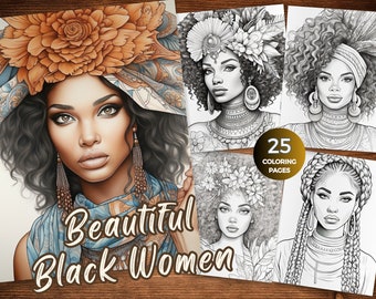 Elegant Black Women Coloring Pages for Adults Portraits of Black Women, Light Grayscale Coloring Book Printable PDF African Women coloring
