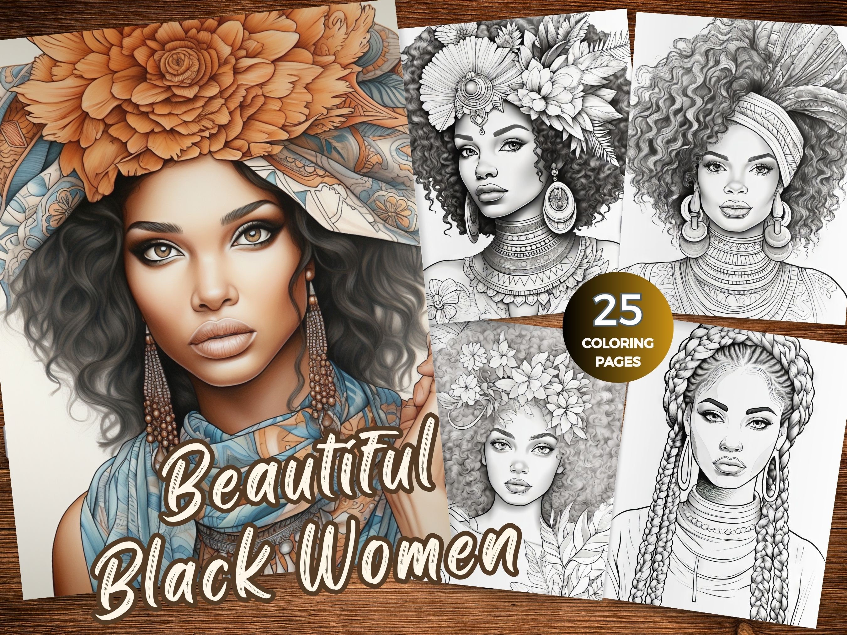 Elegant Black Women Coloring Pages for Adults Portraits of - Etsy