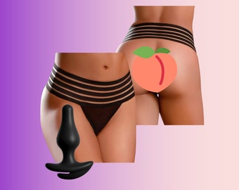 Butt plug panties, butt-free string with silicone anal plug, discreet anal stimulation for women