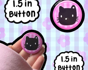 STAR KITTY black cat button