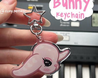 Pink Bunny Charm, 2.5" Acrylic Keychain, Double-sided