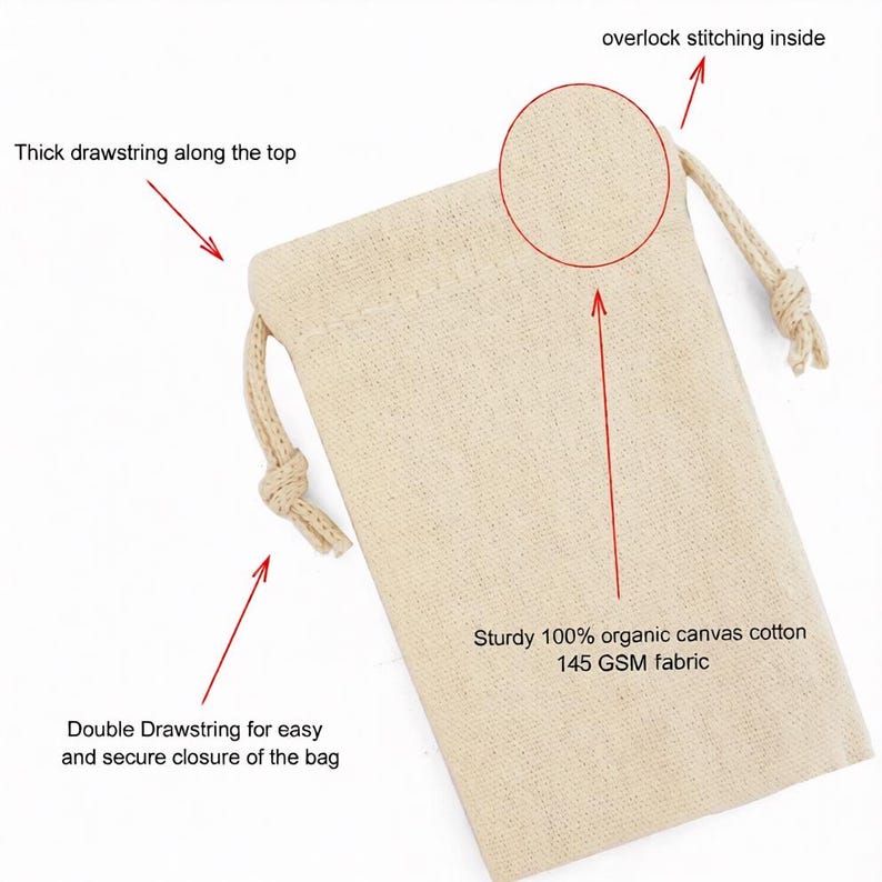 Organic Cotton Muslin Bags: Double Drawstring Favor Bags - Select Sizes and Quantities Bild 5