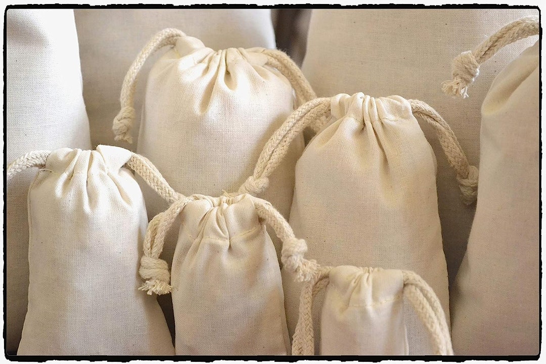 Organic Cotton Muslin Bags , Premium Quality , Double Drawstring