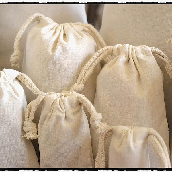 Organic Cotton Muslin Bags , Premium Quality , Double Drawstring , Natural Color , Select Sizes and Quantities