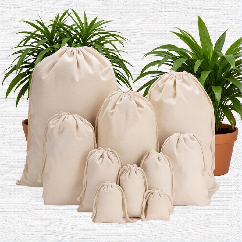 Organic Cotton Muslin Bags: Double Drawstring Favor Bags - Select Sizes and Quantities Bild 1
