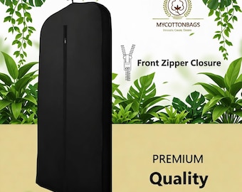 62-inch Cotton Garment Bag: Black Color, Zipper Closure - Select Sizes and Quantities