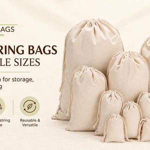 Organic Cotton Muslin Bags: Double Drawstring Favor Bags - Select Sizes and Quantities