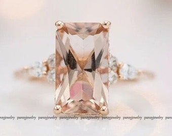 4.0 CT Radiant Morganite solitaire ring,pink Morganite engagement ring,14k rose gold,celebrity style,big large morganite wedding ring,women