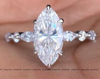 Marquise Cut Cluster Verlobungsring Moissanit Diamant Ehering 18K Weißgold Jahrestag Ring Marquise Versprechen Ring Geschenkring