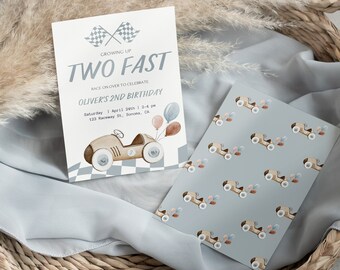 Growing up TWO Fast Birthday Boy Party Invitation