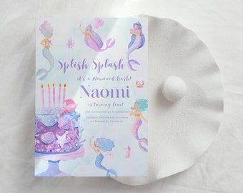 Mermaid Bash party, Under the Sea, Ocean, First birthday invitation, Editable digital template, INSTANT DOWNLOAD, digital invite