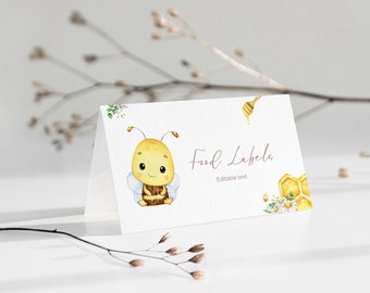 Food label/name card for Sweet as can bee baby shower, baby shower set, bee shower party decor/extra, digital, editable