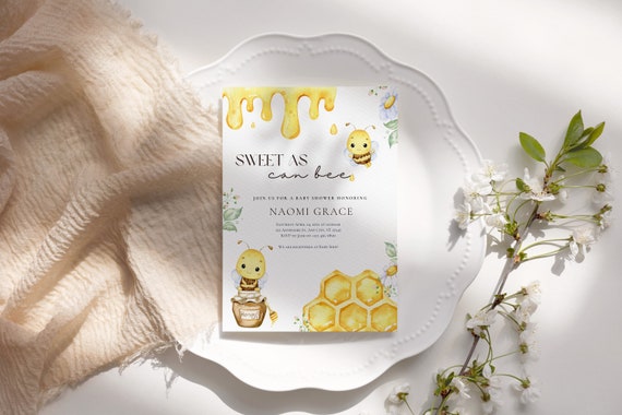 Sweet as can bee baby shower invite, baby shower invite, bee shower invite, bee shower invitation, baby shower digital invite, editable