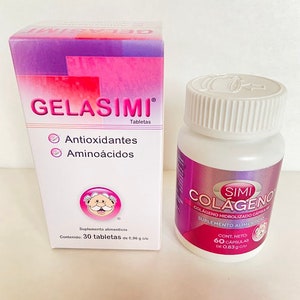 DUO PACK Gelasimi and SimiColageno  Helps Hair Loss Strengthens Nails Vit B3 Vit E Vit A  Vit D2  Biotin Inositol L-Lysine Free Shipping