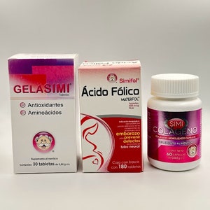 3 Pack GELASIMI Antioxidante y Aminoácidos + Simi Colageno Oral + Acido Folico   Envio Gratis  Free Shipping