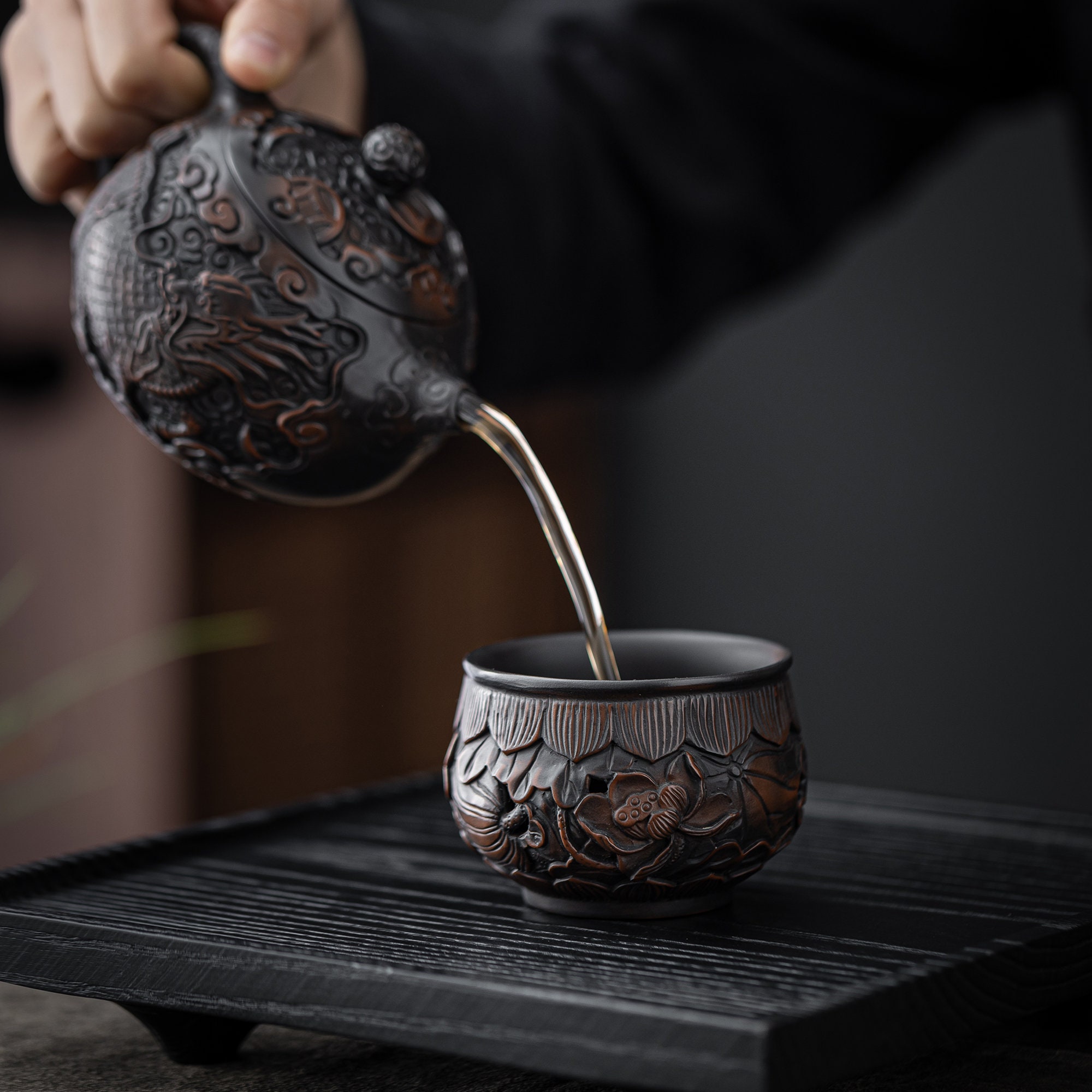 Carved Lotus Ceramic Tea Cup,ceramic Mug,pottery Tea Cup,japanese