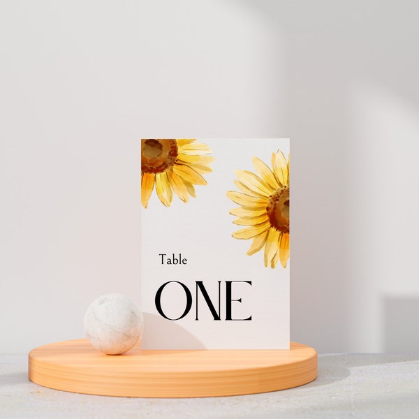 Sunflower Wedding Table Numbers | Floral Table Numbers | Edit with Canva Table Numbers | Reception Table Numbers | 5x7, 4x6, 3x5