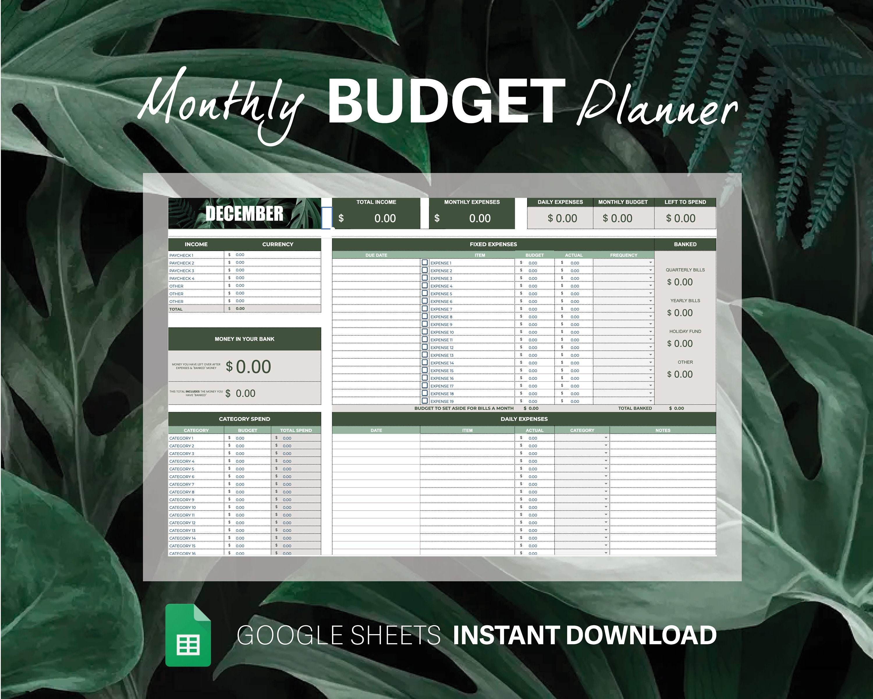 Monthly Budget Spreadsheet Google Sheets Budget Template Monthly Budget ...