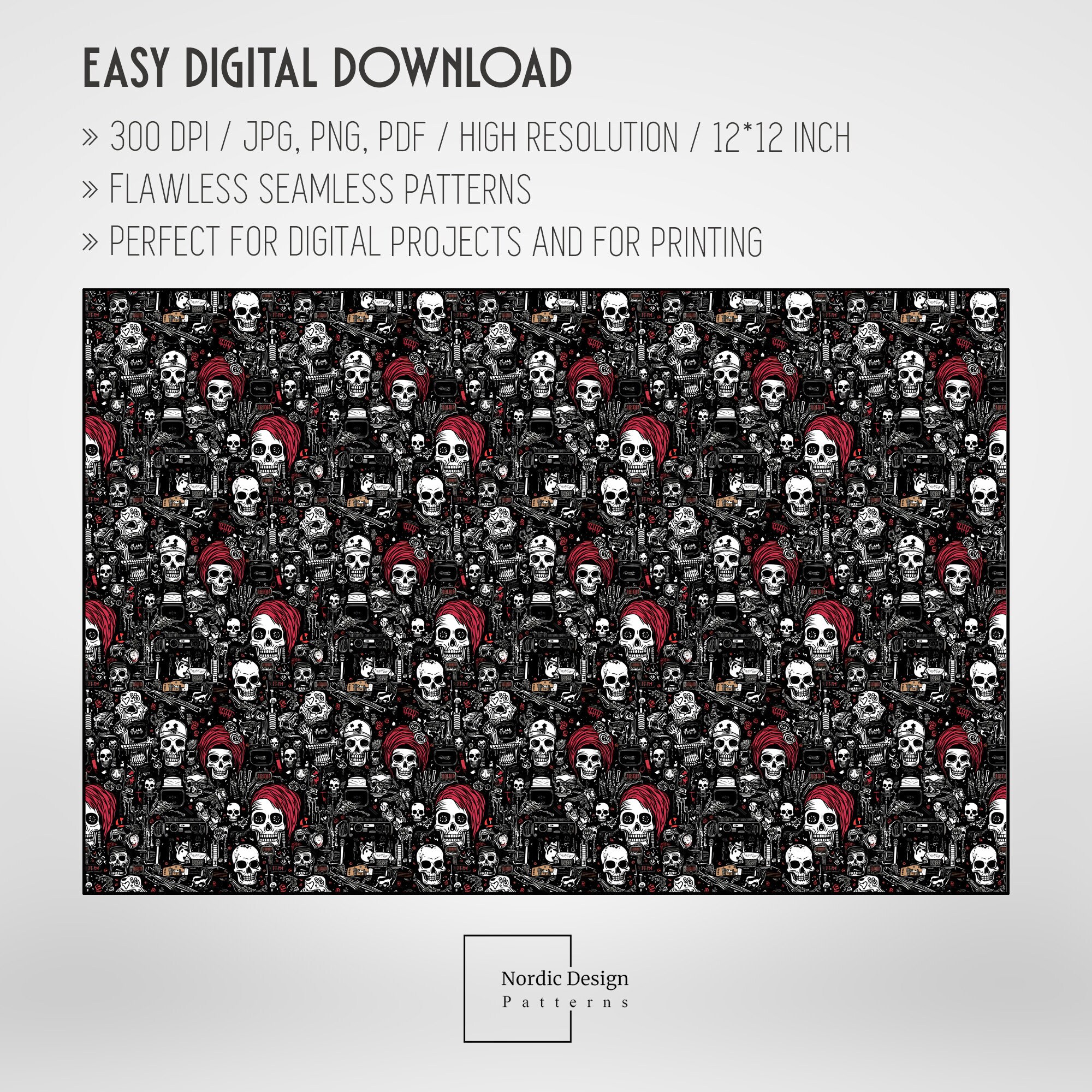 Emo Elegance: 20 Seamless Doodles Patterns, Digital Papers, Clipart ...