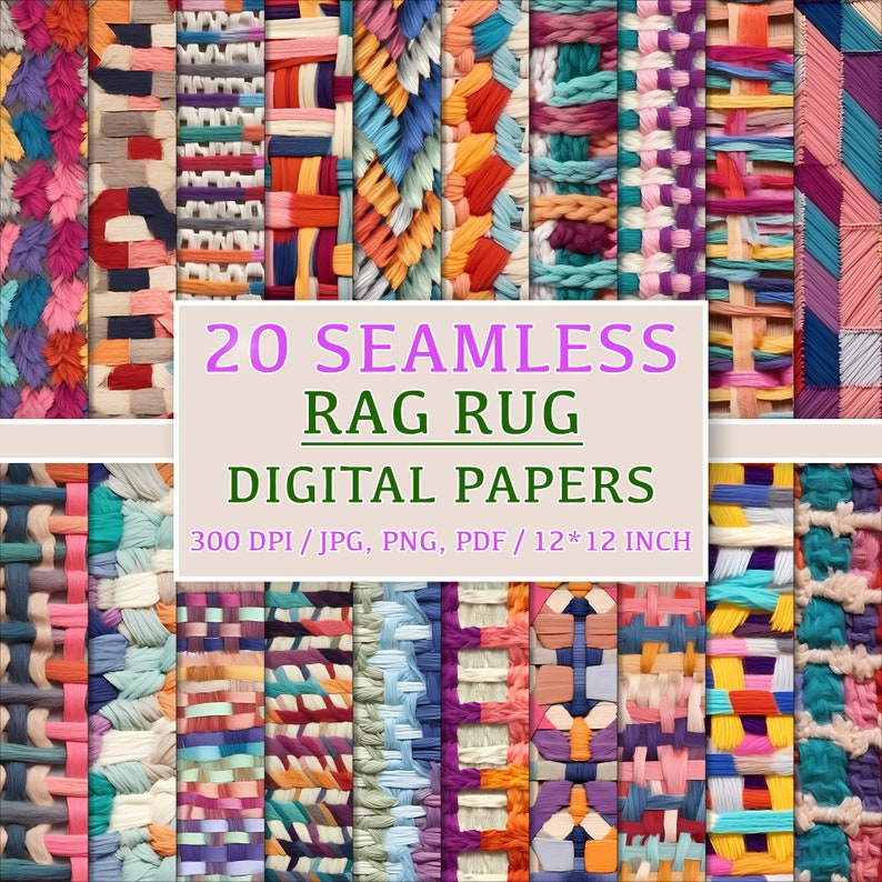 20 Seamless Rag Rug Patterns Scrapbooking Clipart - Etsy
