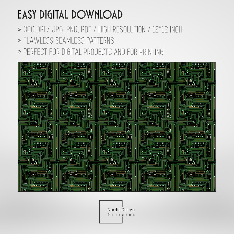 Tech-Inspired Elegance: 20 Seamless Circuit Board Patterns, Digital Papers, Clipart, Backgrounds, Computer Patterns, Motherboard Graphics